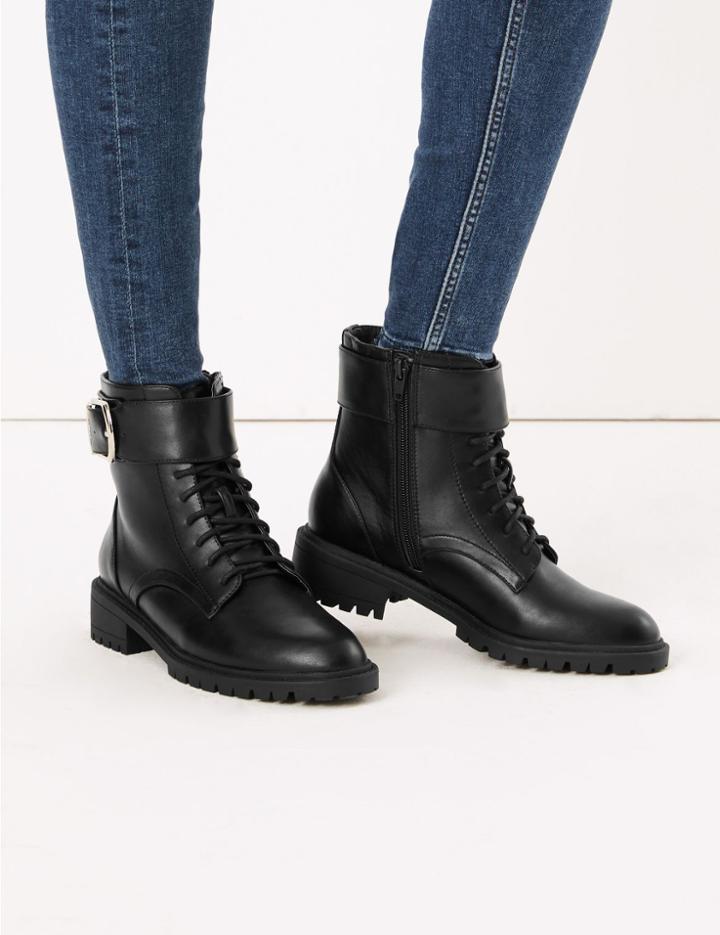 Marks & Spencer Cleated Hiker Block Heel Ankle Boots Black