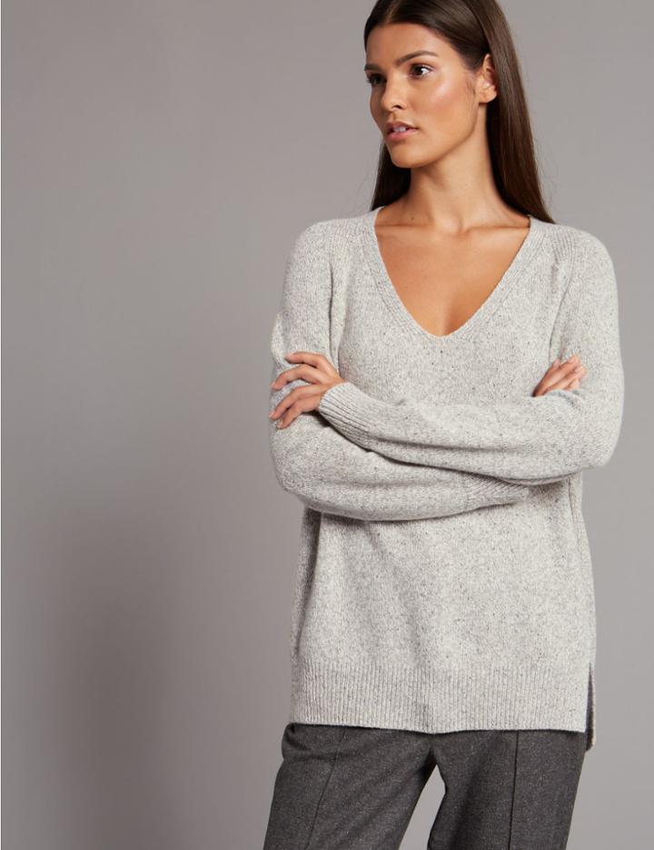 Marks & Spencer Wool Blend V-neck Jumper Grey Mix