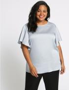 Marks & Spencer Curve Round Neck Ruffle Sleeve Satin Blouse Silver