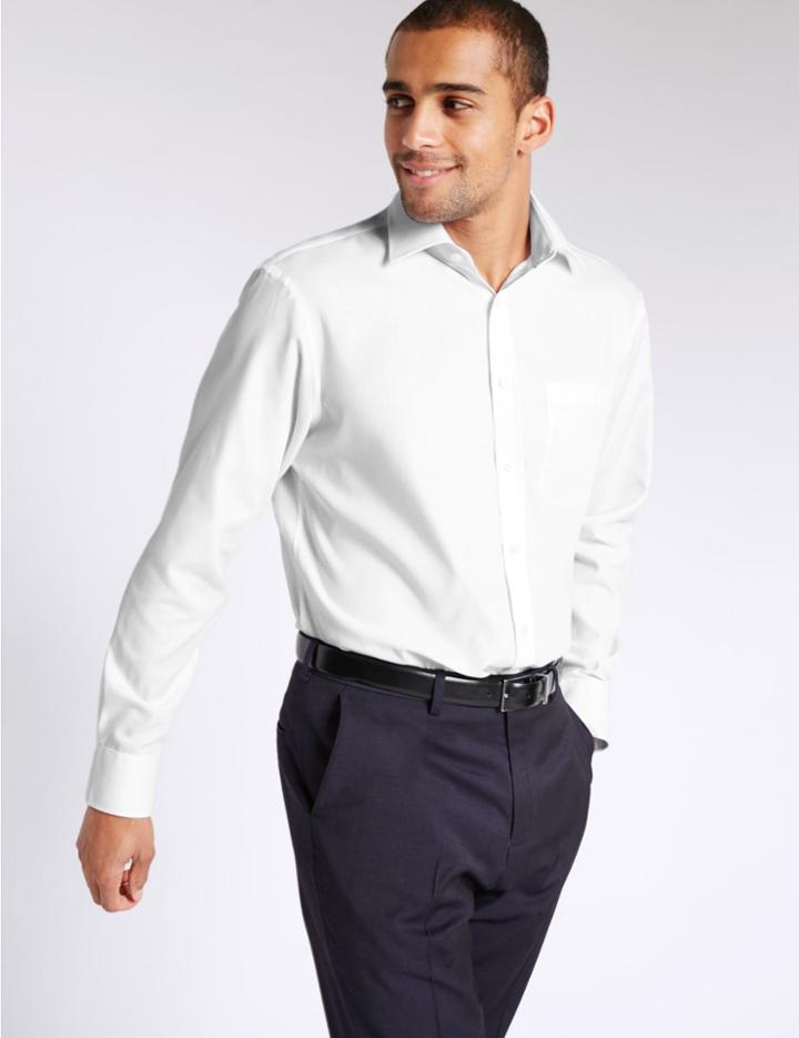 Marks & Spencer 2 Pack Cotton Blend Easy To Iron Shirts White