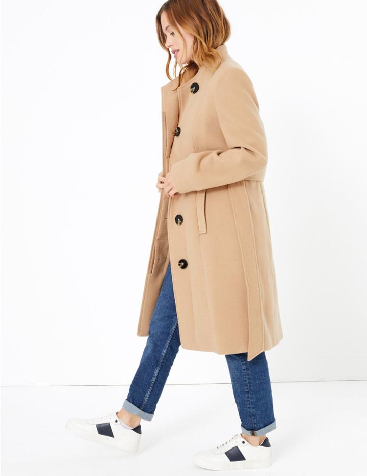 Marks & Spencer Petite Belted Wrap Coat Caramel
