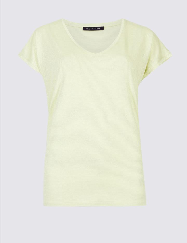 Marks & Spencer Striped V-neck Short Sleeve T-shirt Light Citrus