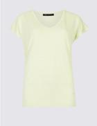 Marks & Spencer Striped V-neck Short Sleeve T-shirt Light Citrus