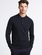 Marks & Spencer Cotton Rich Textured Polo Shirt Navy