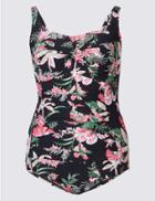 Marks & Spencer Plus Secret Slimming&trade; Floral Print Bandeau Swimsuit Black Mix