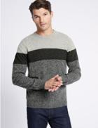 Marks & Spencer Pure Lambswool Striped Jumper Neutral