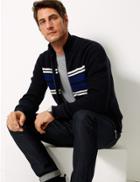 Marks & Spencer Pure Cotton Striped Zip Through Cardigans Navy Mix