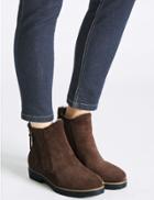 Marks & Spencer Wide Fit Leather Side Zip Fur Ankle Boots Chocolate