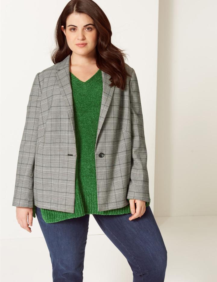 Marks & Spencer Curve Checked Blazer Grey Mix