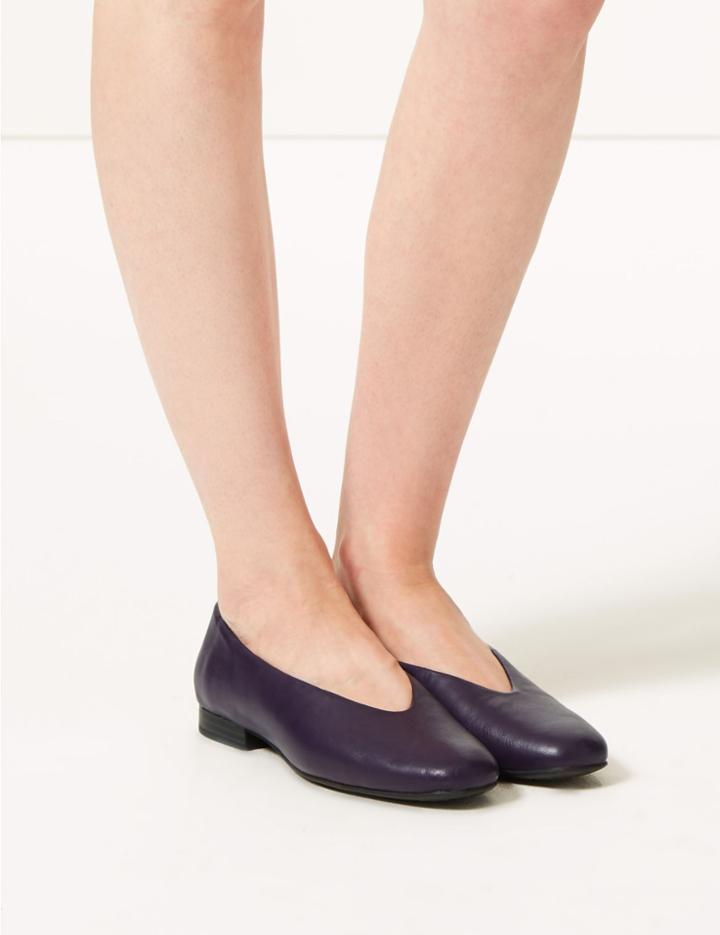 Marks & Spencer Leather High Cut Ballerina Pumps Purple