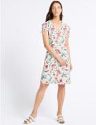 Marks & Spencer Floral Print Short Sleeve Tea Dress Ivory Mix