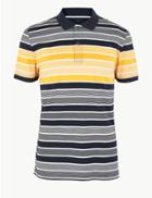 Marks & Spencer Cotton Striped Polo Navy