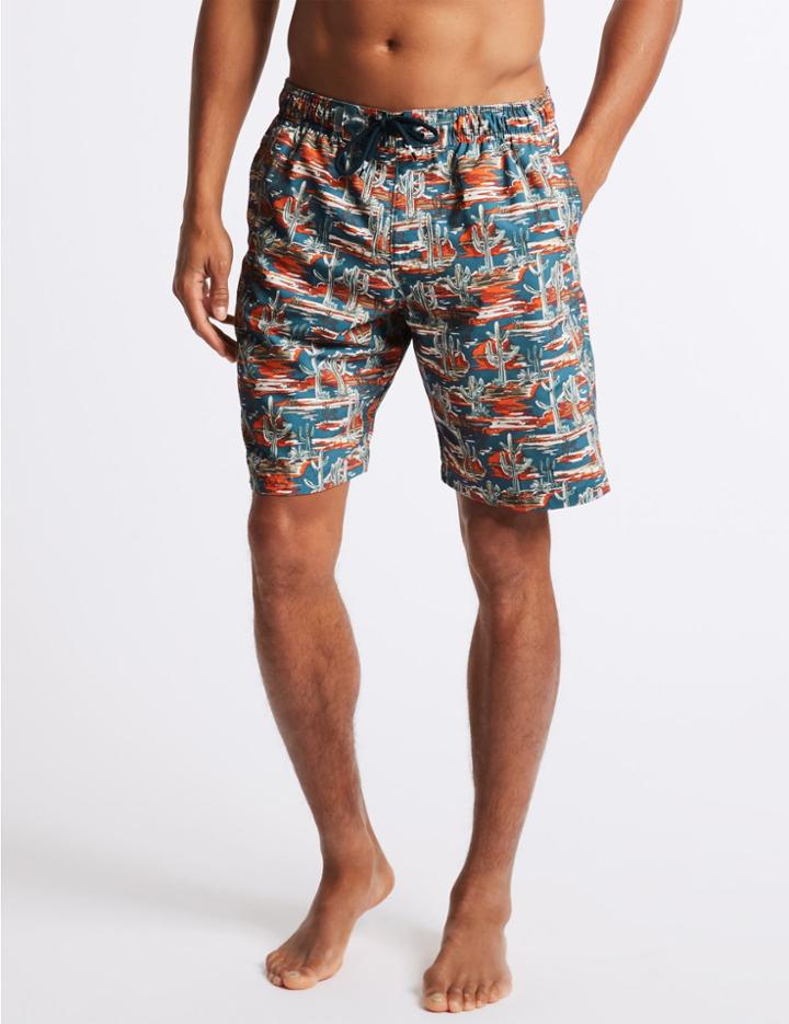 Marks & Spencer Cactus Print Quick Dry Swim Shorts Navy Mix