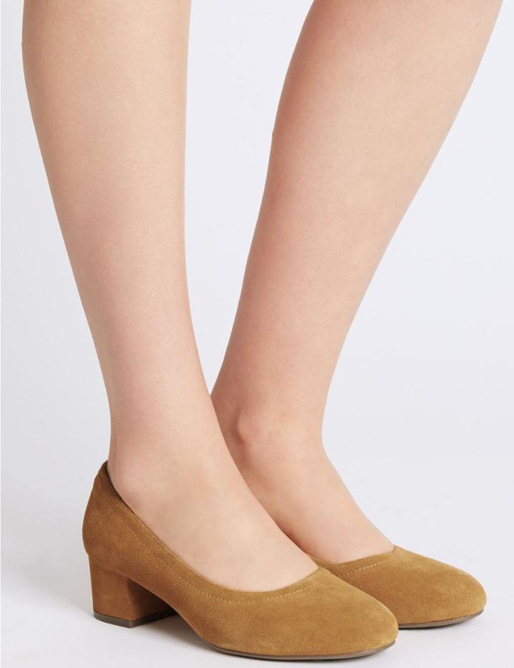 Marks & Spencer Suede Block Heel Court Shoes Ochre