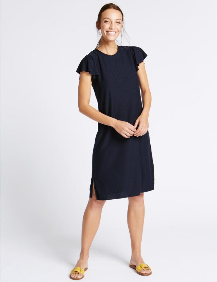 Marks & Spencer Jacquard Spot Skater Dress Navy