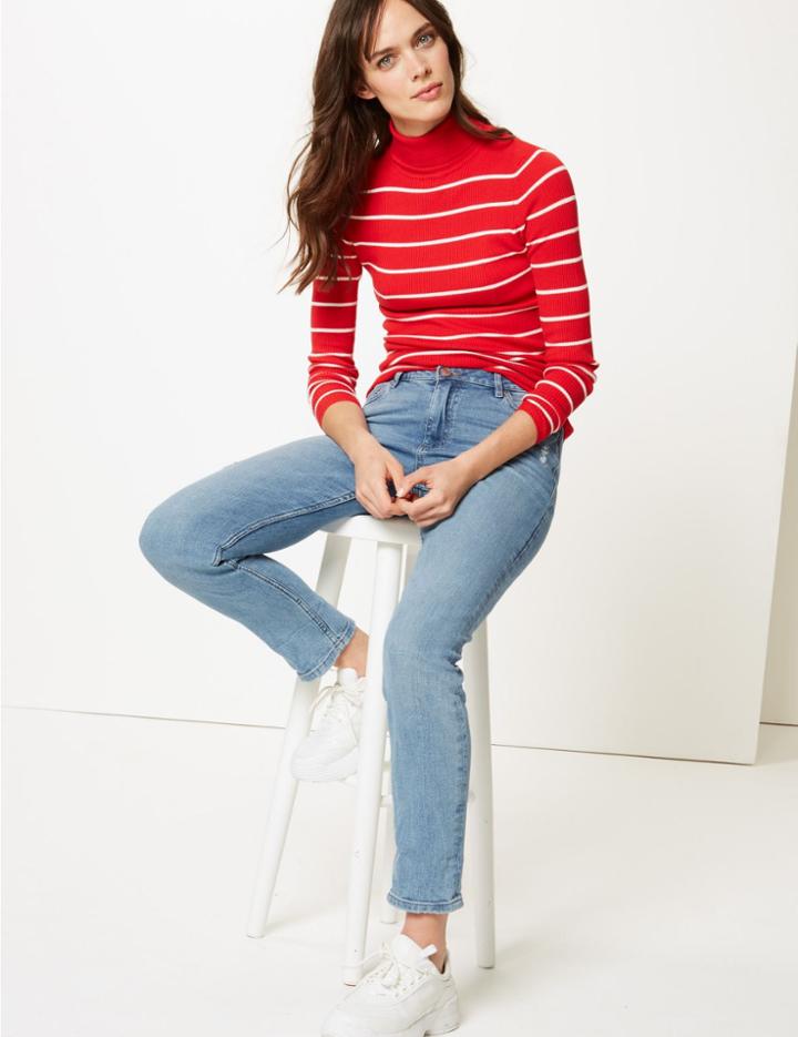 Marks & Spencer Mid Rise Relaxed Slim Leg Ankle Grazer Jeans Light Indigo