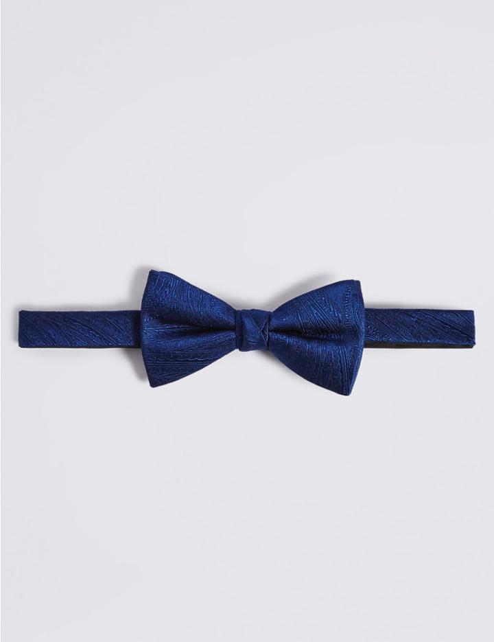Marks & Spencer Pure Silk Textured Bow Tie Navy