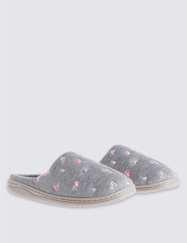 Marks & Spencer Heart Mule Slippers Grey Mix