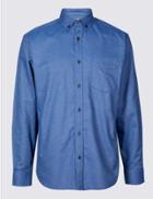 Marks & Spencer Pure Cotton Slim Fit Oxford Shirt With Pocket Bright Blue