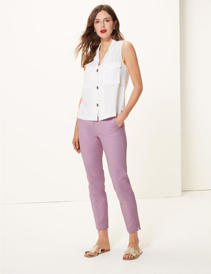 Marks & Spencer Cotton Slim 7/8th Trousers Pale Mauve