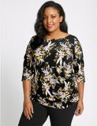 Marks & Spencer Curve Floral Print &frac34; Sleeve T-shirt Black Mix