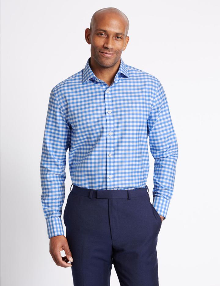 Marks & Spencer 2 Pack Pure Cotton Tailored Fit Shirt Blue Mix