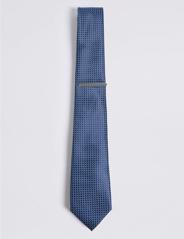 Marks & Spencer Geo Print Tie & Pin Set Blue Mix