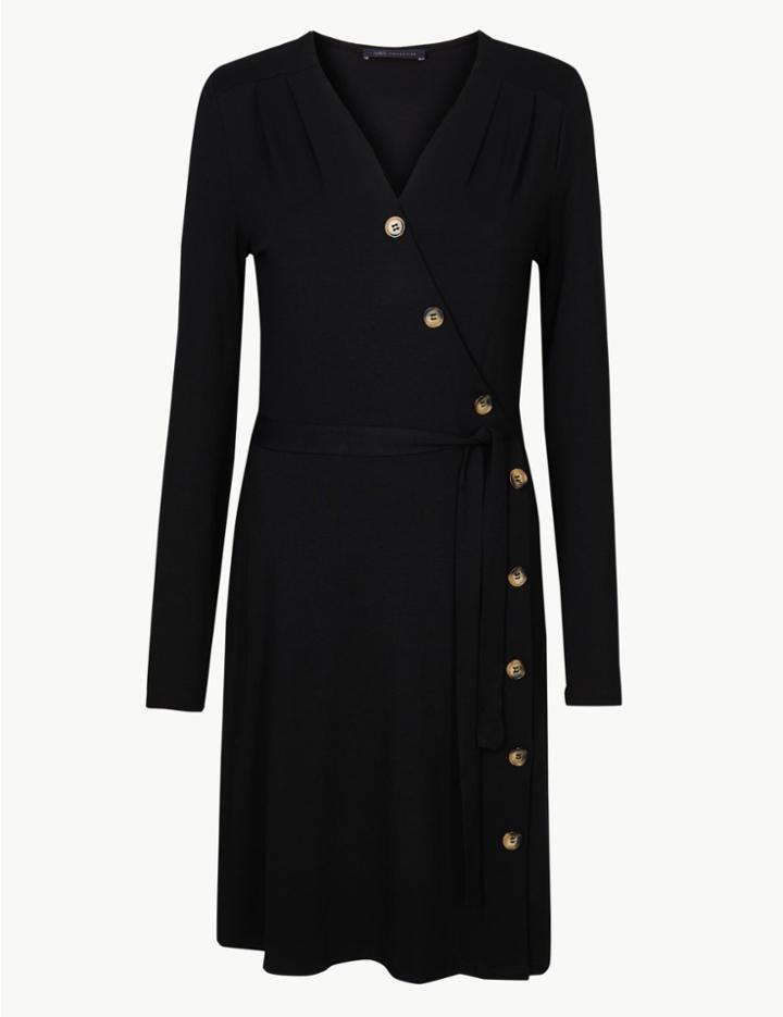 Marks & Spencer Jersey Long Sleeve Wrap Dress Black