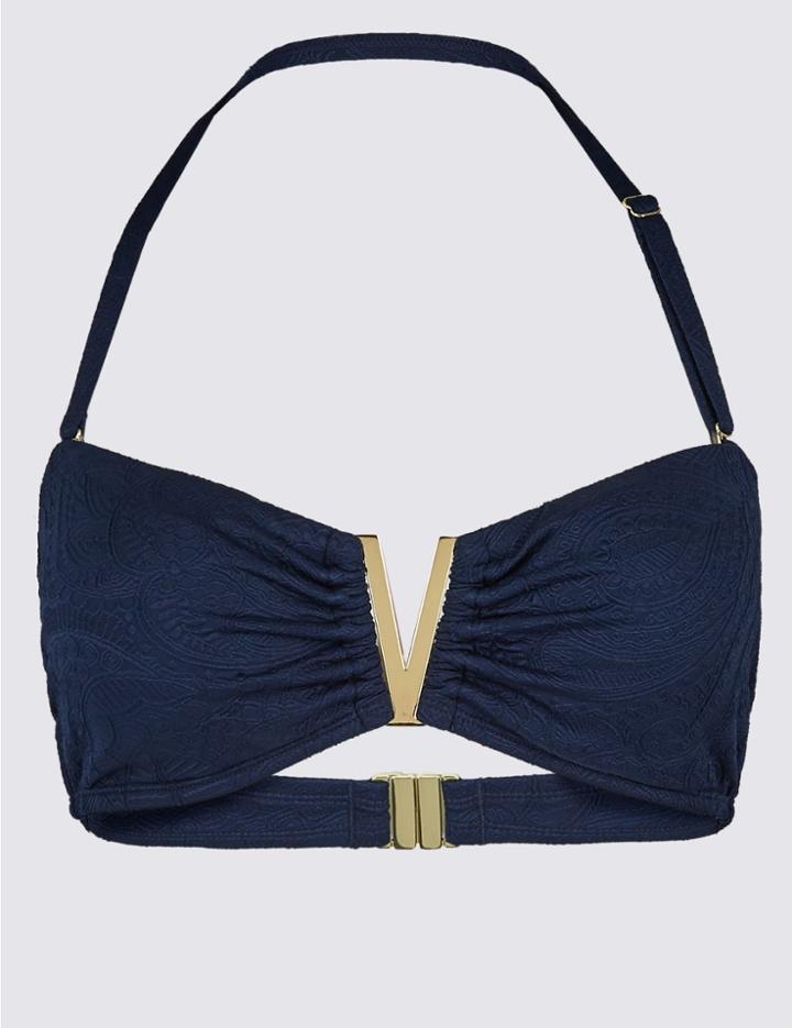 Marks & Spencer Textured Bandeau Bikini Top Navy