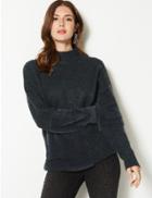 Marks & Spencer Textured Round Neck Longline Jumper Black C