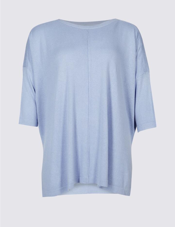 Marks & Spencer Curve Round Neck 3/4 Sleeve Jumper Bluebell
