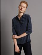 Marks & Spencer Pure Silk Long Sleeve Shirt Navy