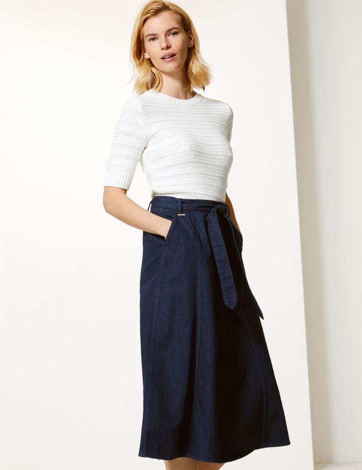 Marks & Spencer Denim Midi Skirt Indigo Mix