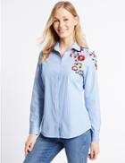 Marks & Spencer Cotton Rich Embroidered Fuller Bust Shirt Multi