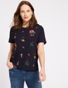 Marks & Spencer Pure Cotton Floral Embroidered T-shirt Navy Mix