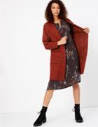 Marks & Spencer Textured Relaxed Fit Cardigan Dark Red Mix