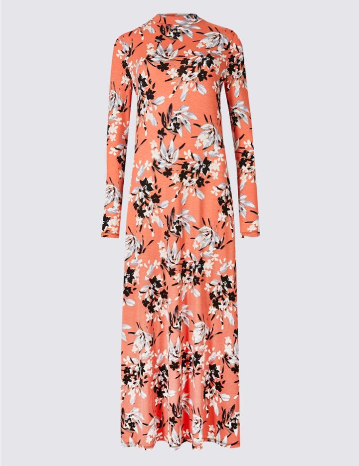 Marks & Spencer Floral Print Long Sleeve Maxi Dress Black Mix