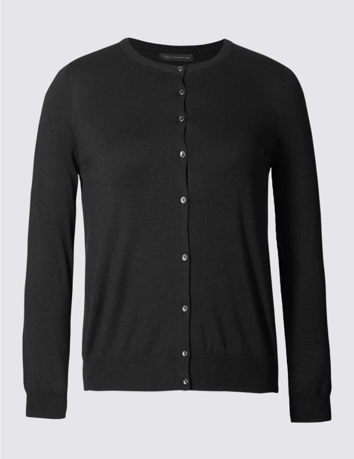 Marks & Spencer Plus Round Neck Cardigan Black