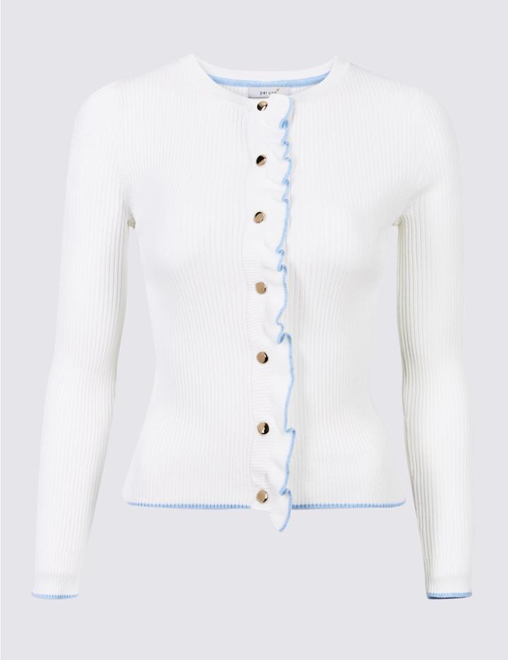 Marks & Spencer Textured Ruffle Cardigan White Mix