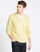 Marks & Spencer Pure Cotton V-neck Jumper Soft Yellow