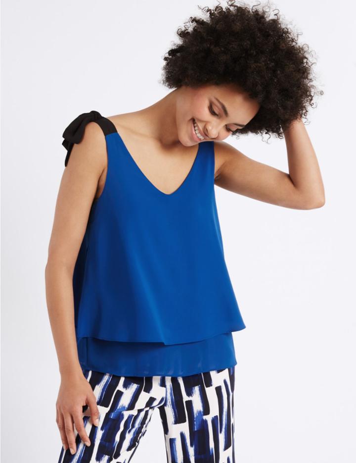 Marks & Spencer Double Layer V-neck Vest Top Blue Mix