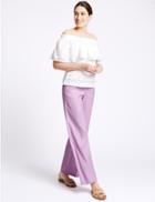 Marks & Spencer Linen Blend Wide Leg Trousers Lilac