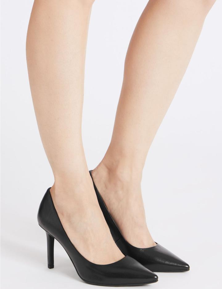 Marks & Spencer Leather Stiletto Heel Pointed Court Shoes Black