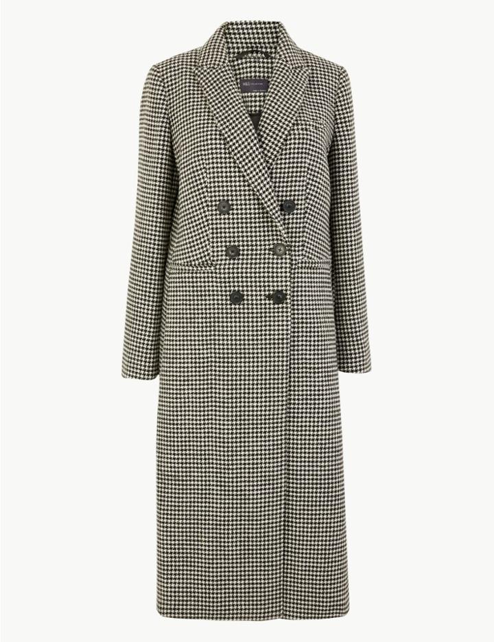 Marks & Spencer Dogtooth Print Overcoat Black Mix