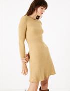 Marks & Spencer Ruffle Knitted Mini Dress Camel