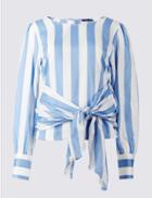 Marks & Spencer Pure Cotton Striped Tie Front Shell Top Chambray Mix