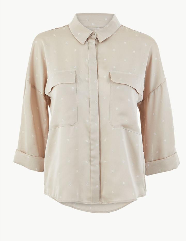 Marks & Spencer Oversized Printed 3/4 Sleeve Shirt Natural Mix