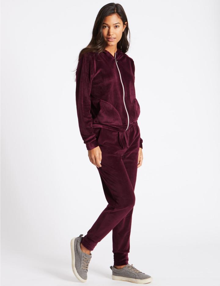 Marks & Spencer Drawstring Velour Joggers Claret