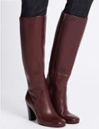 Marks & Spencer Leather Block Heel Knee High Boots Oxblood