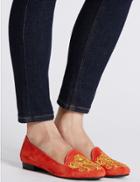 Marks & Spencer Leather Embroidered Albert Pump Shoes Red